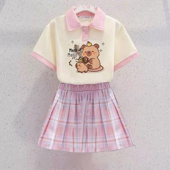 Kuromi Girls' Summer Cartoon JK Skirt Set - Short Sleeve Dress for Middle and Big Kids