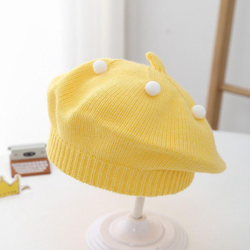 1 szt. Uroczy pasek miś ciepła czapka beanie jednolity kolor dzianinowy beret dla dzieci dziewcząt jesień zima artysta malarz czapki