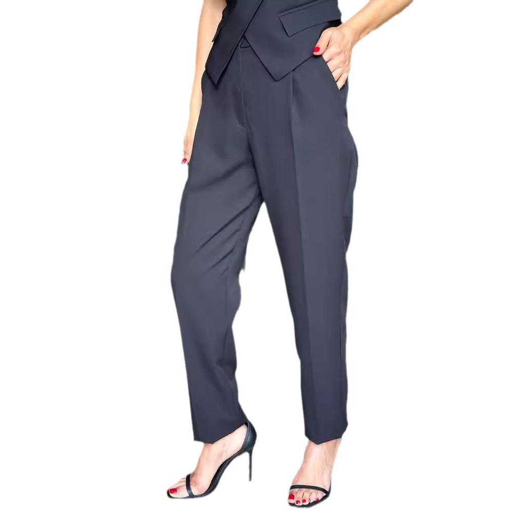 2024 European & American Spring/Summer Sleeveless Pocket Vest & Long Pants Women's Two-Piece Set