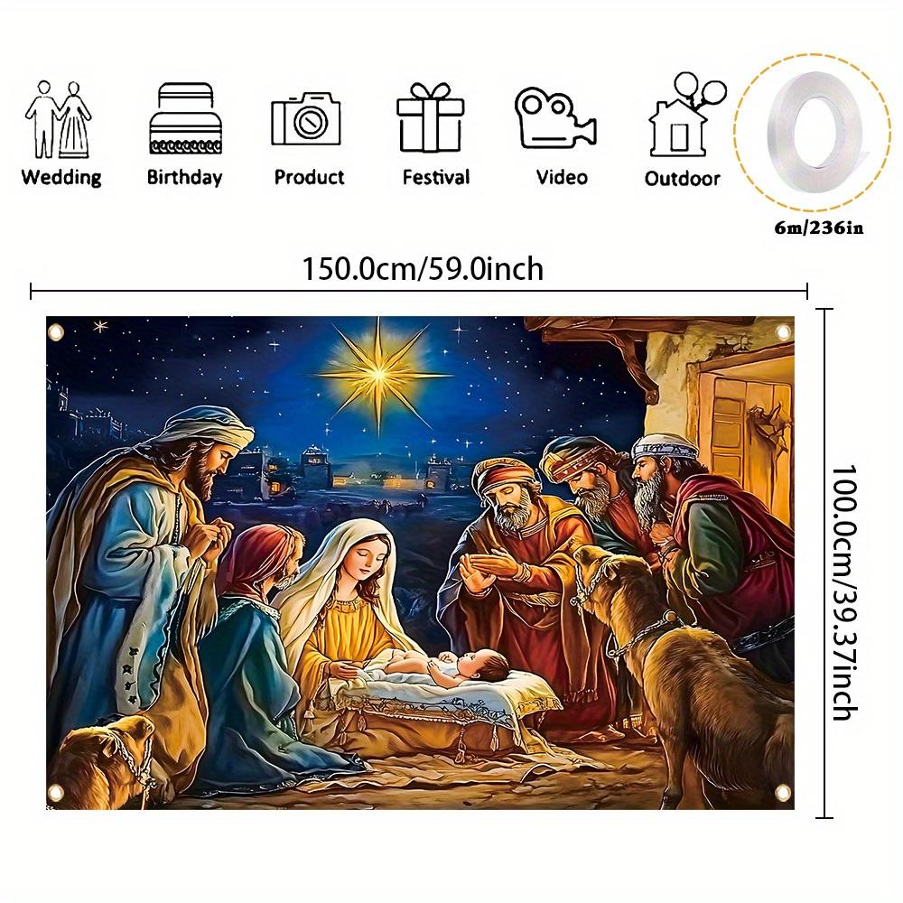 Christmas festive banner featuring the scene of Jesus' birth - polyester fabric suitable for winterzyc