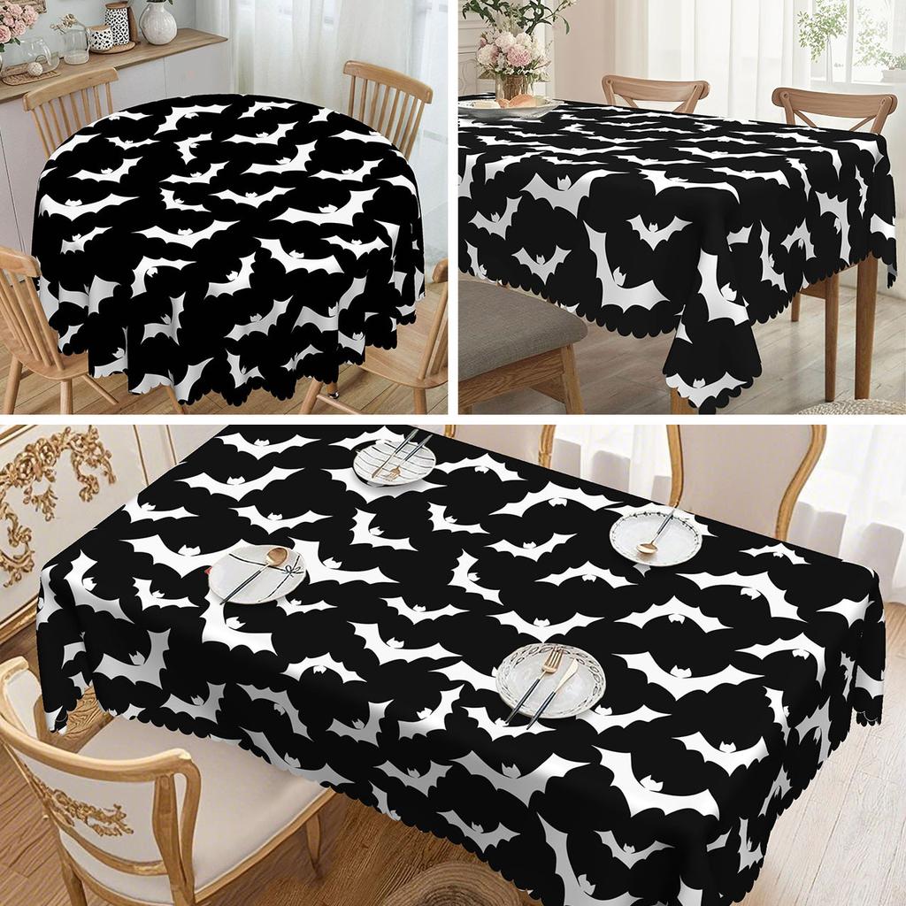 1 Black And White Bat Tablecloth, Easy To Clean, Perfect For Home And Kitchen Decor, Festive Table Decor