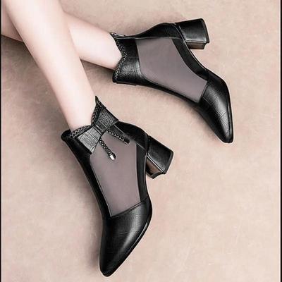 Mode Netzstiefel Damen Frühling und Sommer neue Einzelschuhe Damen coole Stiefel mittlerer Absatz Netzschuhe Kinder dicker Absatz Zehentasche Sandalen