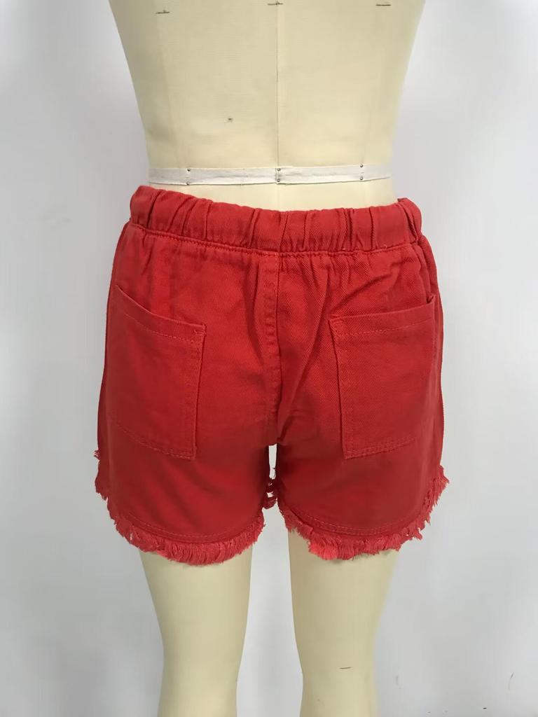 Women's Elastic Waist Tassel Denim Shorts