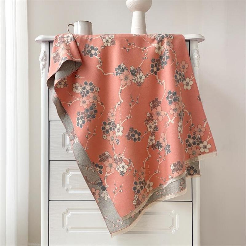 Vintage Elegant Plum Blossom Imitation Cashmere Thickened Warm Scarf For Women Winter Gift