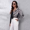 Spring and Autumn Women's Plaid Splicing Bubble Sleeve Long Sleeve Shirt