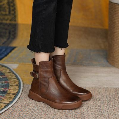 Spring Autumn Winter Short Boots Thick-soled Short Boots Round Toe Flat-bottomed Large Size Casual Women's Boots Martin Boots