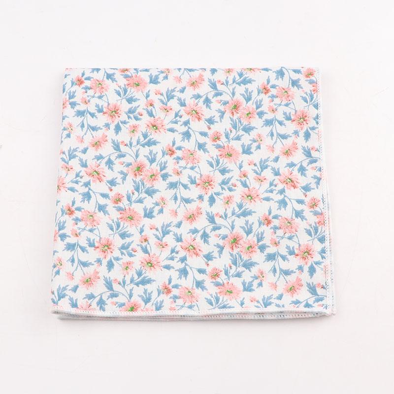 25cm Vintage Floral Cartoon Printed Handkerchief Cotton Women Men Wedding Suits Pocket Square Adult Gift Accessory High Quality