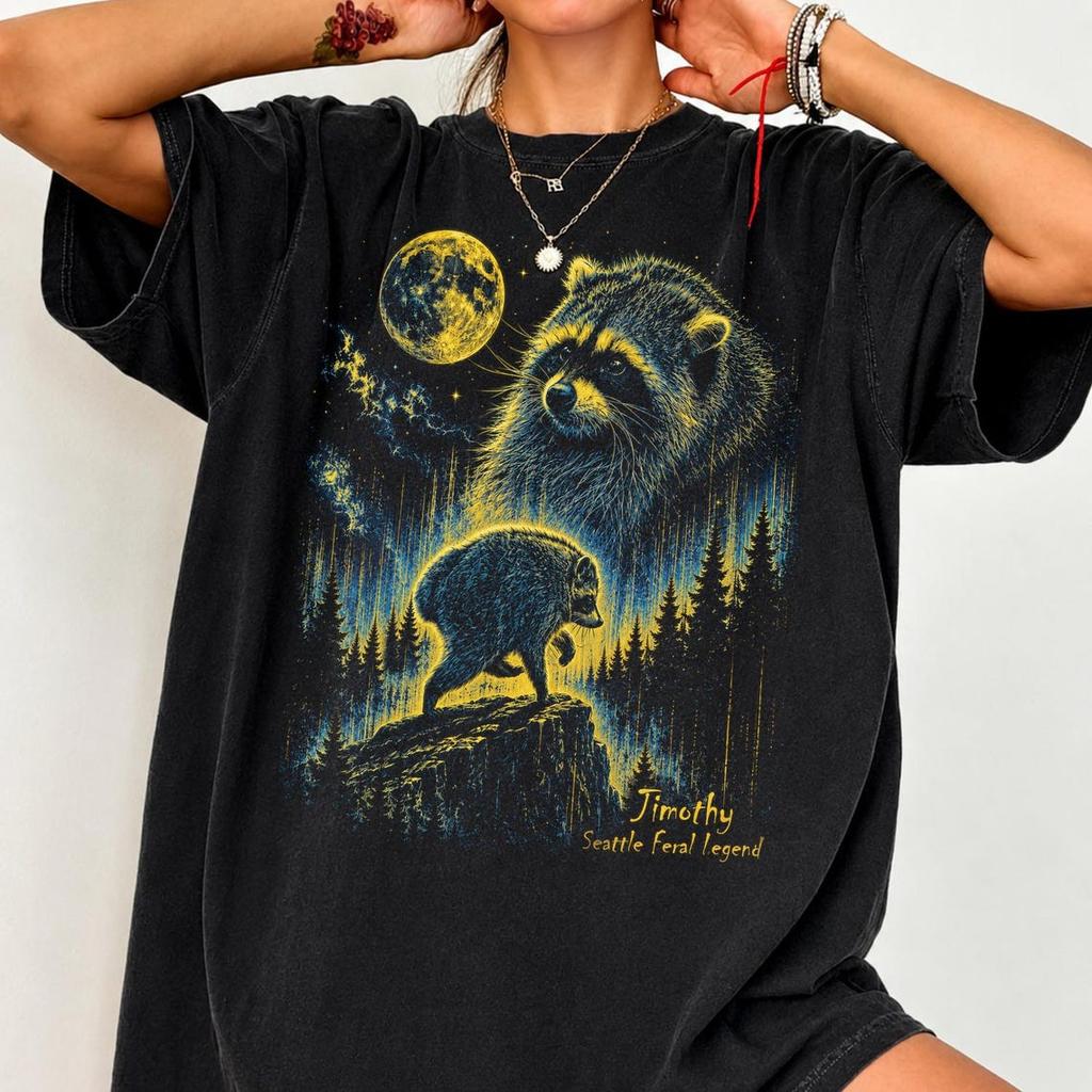 Vintage Jimothy Raccoon Seattle Feral Legend Retro Moon Graphic T-Shirt