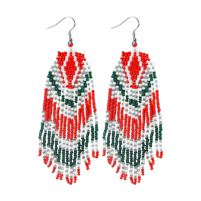 1 Pair of Bohemian Beaded Colorful Geometric Long Earrings as Earring Accessories