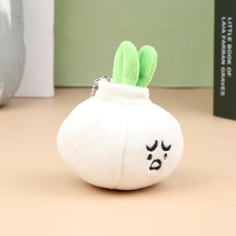 Plush Garlic & Green Onion Keychain - Cute Cartoon Vegetable Pendant for Backpack or Kids Gift