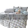 Muji Japanese Washed Cotton Flannel Plaid Bedding Set - 4 Pieces, Good Quality, Student Dormitory Style