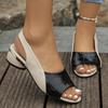 Ladies' Contrasting Color Elegant Sandals, Ankle Cushioned Plaid Comfortable Thick Heel Shoes, Casual Open Toe Shoes