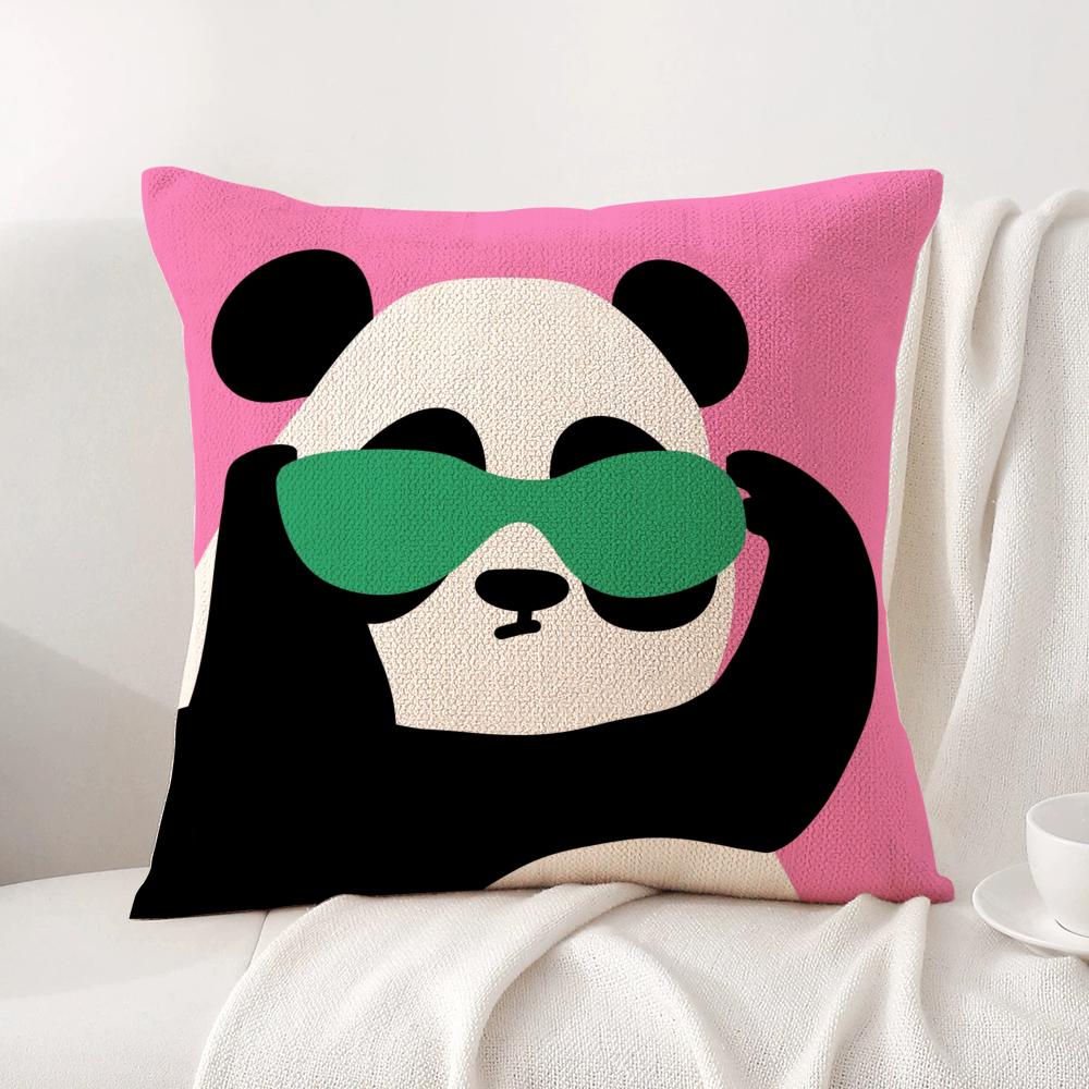 Cartoon Animal Cute Cushion Cover Natural Linen Organic Fabric DoubleSided Printing Sofa Home Decor Breathable Bed Pillow