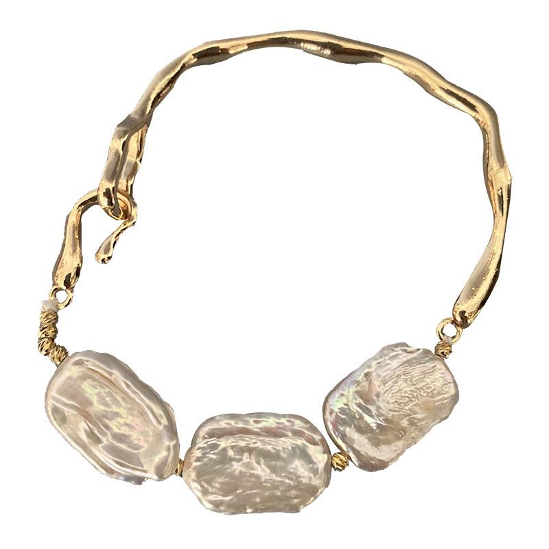 

Пресноводный квадратный браслет в стиле барокко с жемчугом инопланетянином, металлический браслет в французском ретро-нише