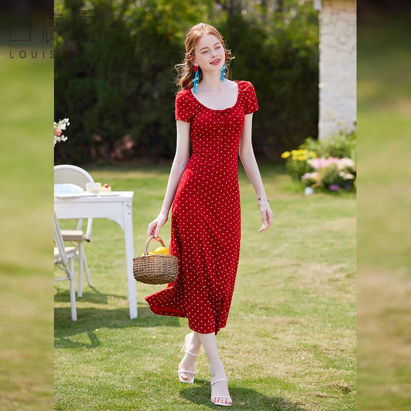 

Bailuyu U-Neck Retro Polka Dot Long Dress M