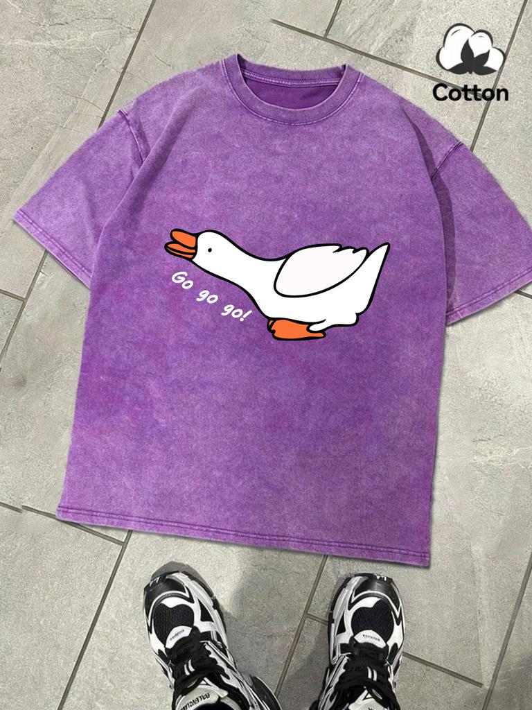 Goose Charge Forward Printing Washed TShirt Man Summer ONeck Clothing Soft Cotton Short Sleeve Unisex Casual Loose Tee