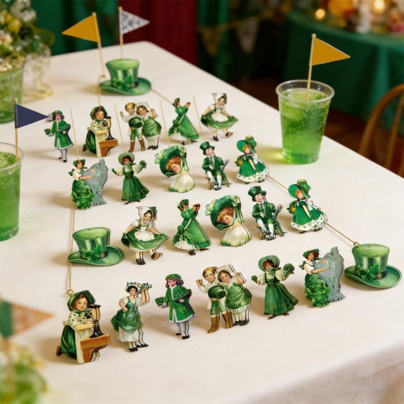 24Pcs Wooden Patrick's Day Perfect Ornament Decorative Accessories For Irish Themed Home And Office Decoration