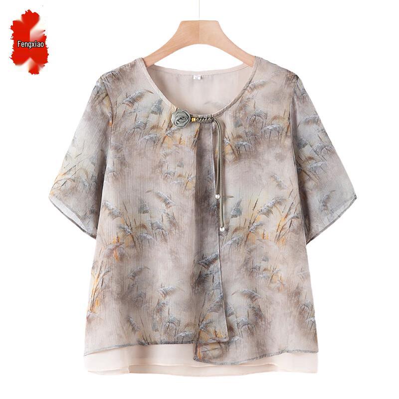 

Women s Plus Size Floral Chiffon Short Sleeve T-Shirt XL