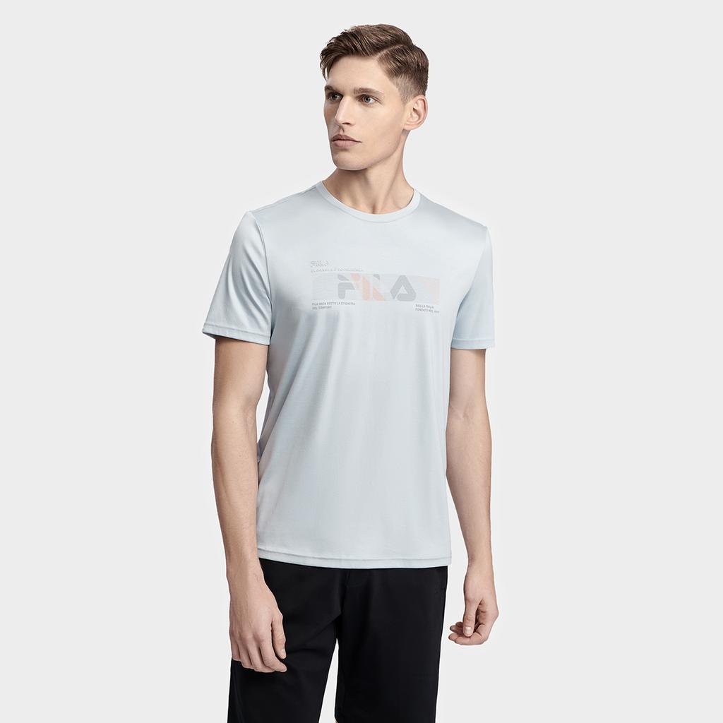 FILA Logo Fashion Casual Simple Knitted Round Neck Short Sleeve T-Shirt Men T-Shirt Light-Sky-Blue F11M327103FLB