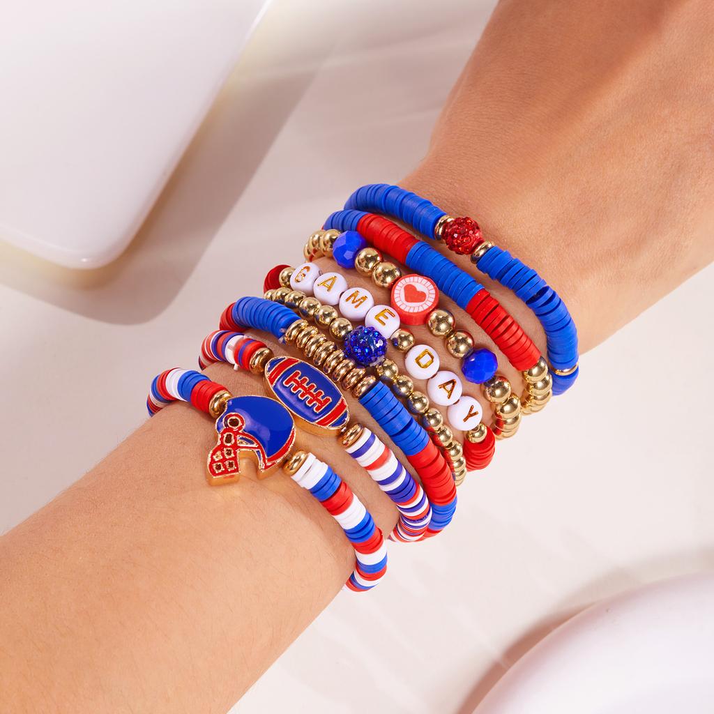 8Pcs Game Day Football Rugby Soft Charm Bracelet Set for Women Men Stackable Elastic Design Bangle Sports Fan Party Jewelry Gift