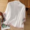 Chinese Style Embroidered Floral Top Frog Button Cotton Linen Shirt Ethnic Style Top  Spring/Summer