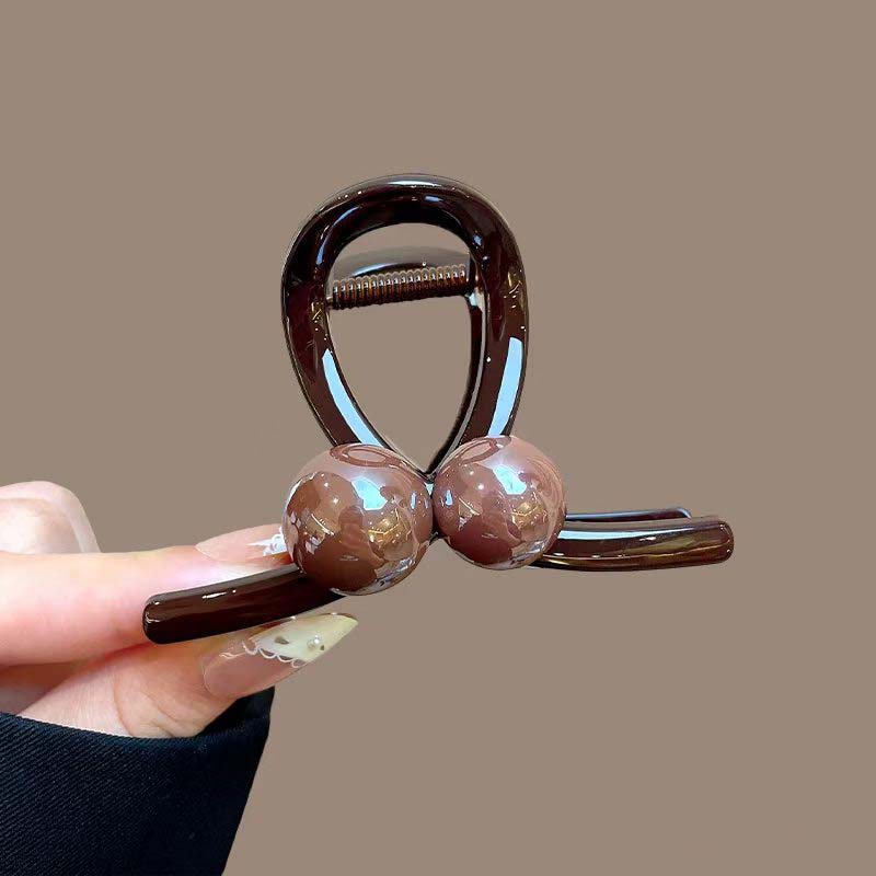 Pince à Cheveux Ronde Perles Café Vintage pour Femmes Filles Clip Requin en Plastique Exquis Grande Pince à Cheveux Headwear Bijoux Accessoires