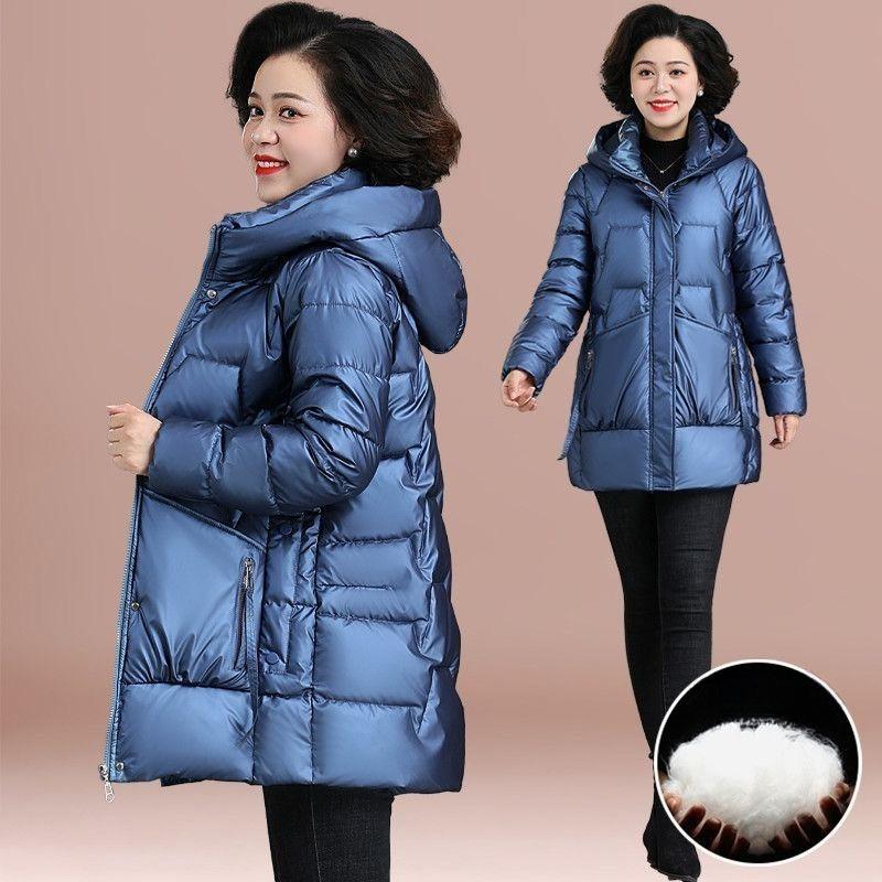 Winter Women's Shiny No-wash Padded Jacket   Mid-length Hooded Padded Coat