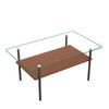 Modern Coffee Table with Glass Top and MDF Shelf, 2-Tier Living Room Table with Metal Frame, Sofa Table with Storage, Black/Wood - H45/W98/D58 cm