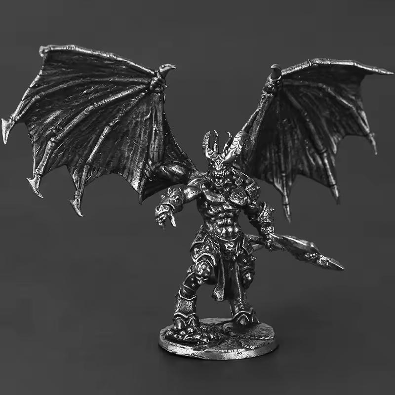 Vintage Metal Hell Demon Soldier Miniature Model War Chess Board Game Piece Car Ornament Collectible Toy