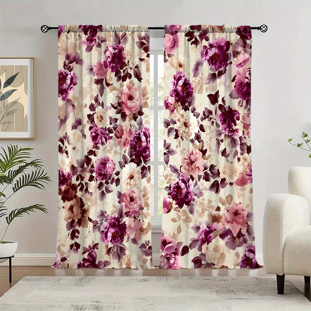 2pcs Retro Flowers Printed Curtain for Home Decor - Rod Pocket Window Treatment for Bedroom, Office, Kitchen and Living Room