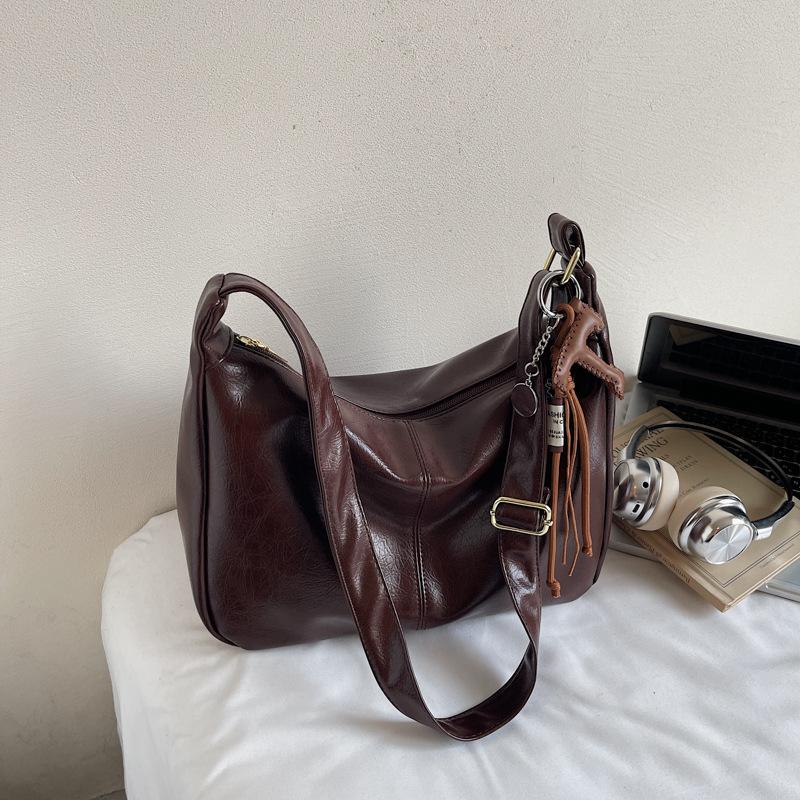 

Сумка большой вместимости Ретро и стильная сумка-тоут для поездок Мягкая кожа Сумка через плечо кофейный