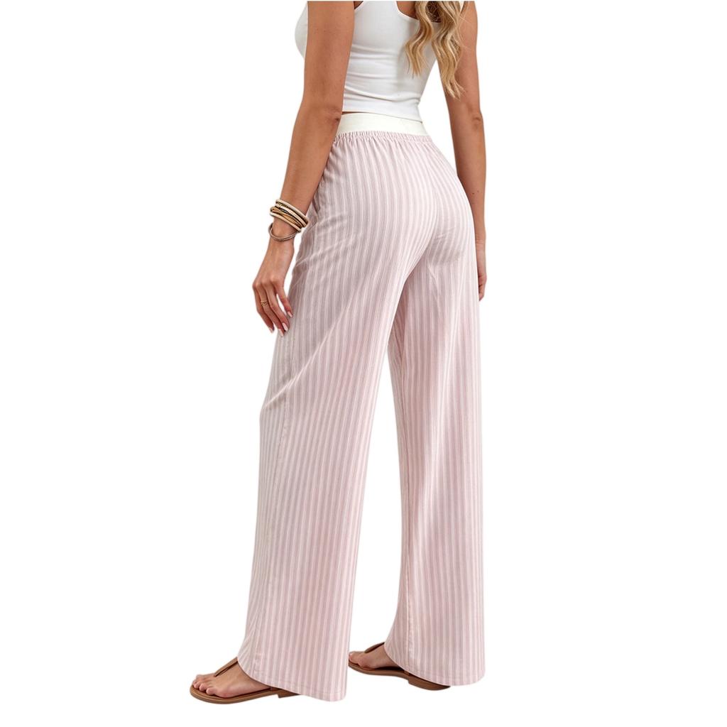 Ladies' Fashionable Casual Striped Wide Leg Pants