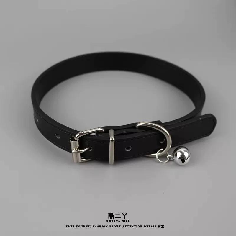 Long Bell Choker with Leash for Men Punk Necklace Adult Heavy Duty Collar