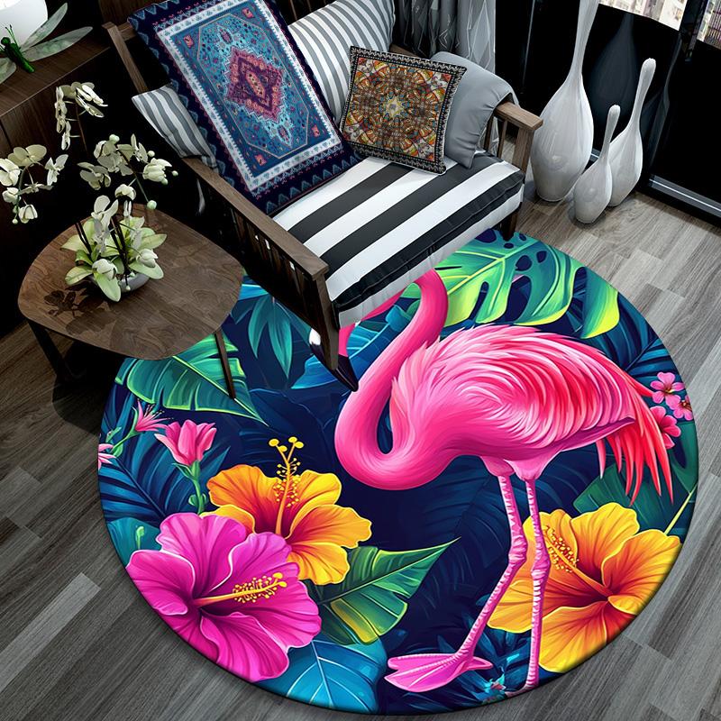 Flamingo Tropical Round Area Rug,Carpet Rug for Living Room Bedroom Sofa Playroom Decor,Non-slip Floor Mat