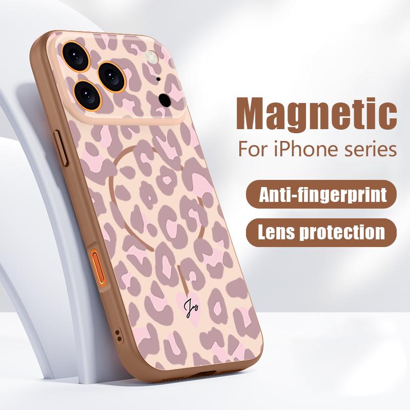 Case For iPhone 17 Pro Max Pink Leopard Print Magnetic For Magsafe Hybrid Slim Matte Cover For iPhone 16 15 14 13 Pro Max