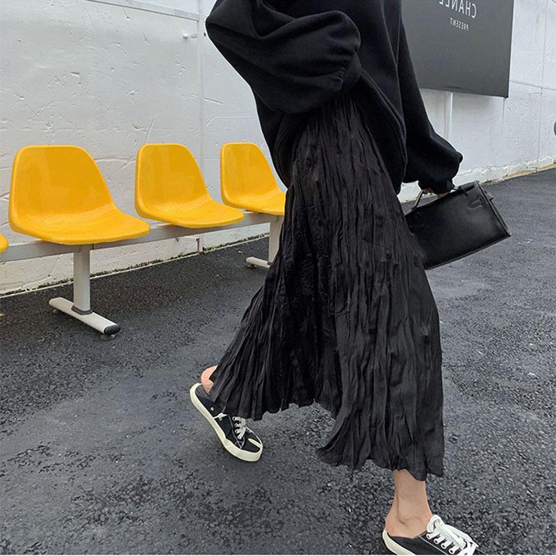Long Skirts Plus Size Pleated Midi Skirt Summer Lady Elastic Waist Elegant Casual Skirts Women Autumn Temperament Clothing
