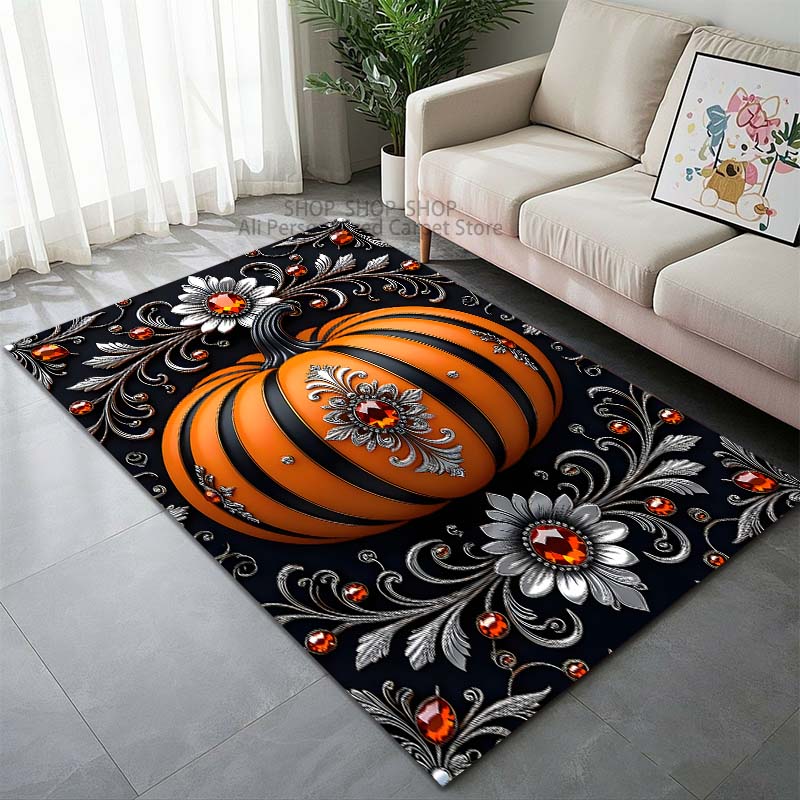 Exquisites Teppichmuster mit Kürbisstruktur für Wohnzimmer Schlafzimmer Sofa Heimdekoration Rutschfeste Fußmatte Große Größe Halloween-Geschenk