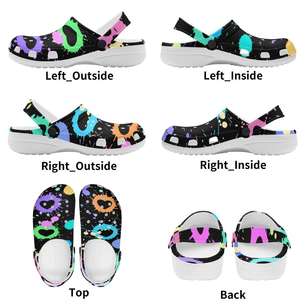 White EVA Clogs with Neon Cross Print, Lightweight Slip On Garden Shoes, Breathable Beach Sandals, Indoor Outdoor Slippers for Men Women