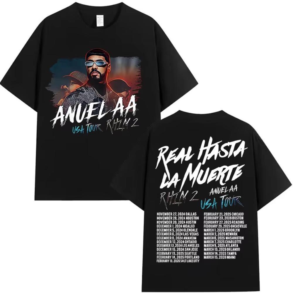 Rap Singer Anuel AA Real Hasta La Muerte Tour 2026 New Album Summer Unisexs Womens Hip Hop Gothic Tshirt Cotton Unisexs Tshirt