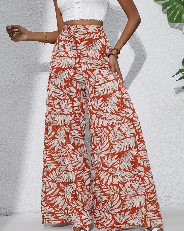 

European & American TK2026 New Style Vacation Wide-Leg Printed Casual Pants for Spring, Summer & Autumn Extra Large червоний