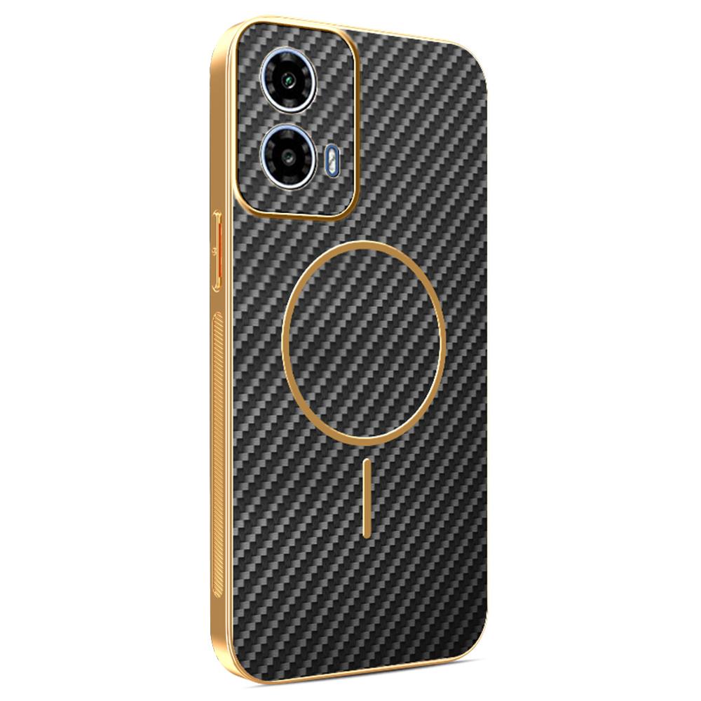 For Motorola Moto G34 5G/G45 5G Phone Case Carbon Fiber Textured Electroplated TPU Back Cover