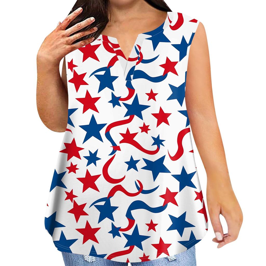 Women's Fashion Casual Large Size V-Neck Sleeveless Vest Printed T-Shirt Top