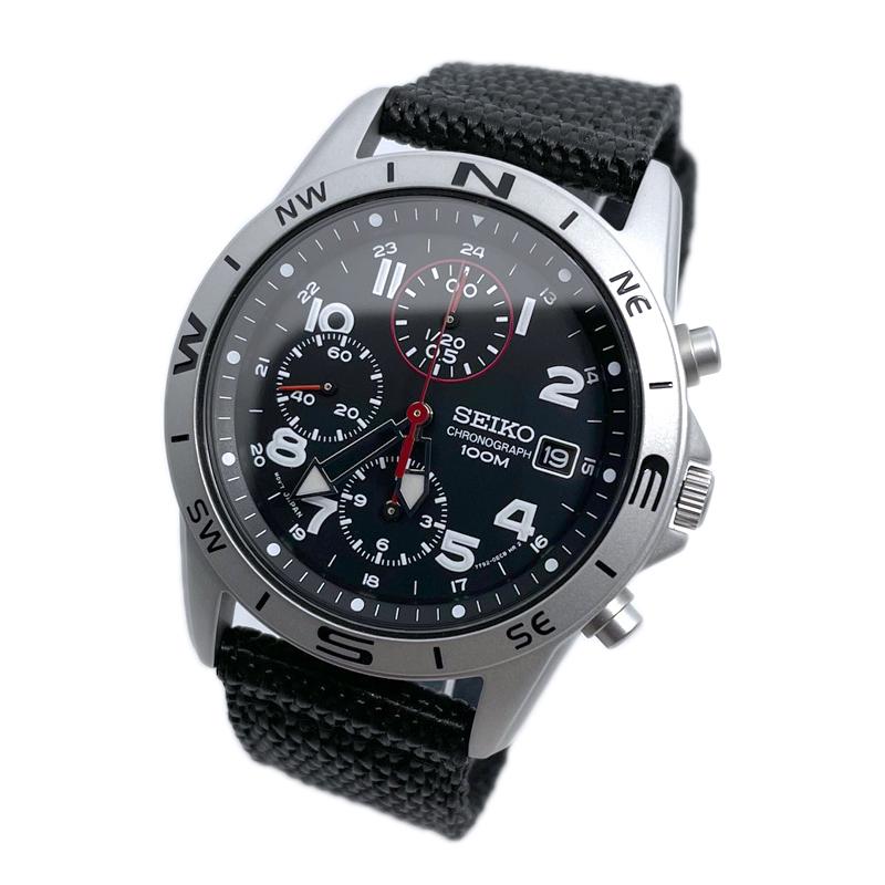 SEIKO Chronograph Japanese black textile watch SND399P1, movement, band, men's , model