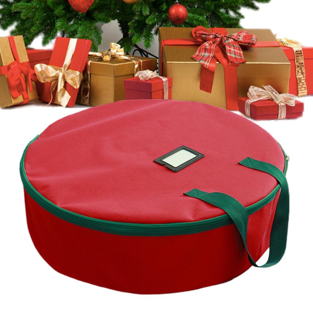 Red Round Wreath Storage Bag 600D Oxford Cloth Sturdy Carry Handle Containers For Christmas Wreath Ornament Storage Packing