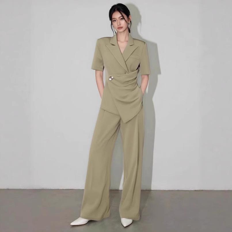 

Plus Size Women s High-End Casual Fashion Suit: Tummy Covering Top & Wide Leg Pants Set L чёрный