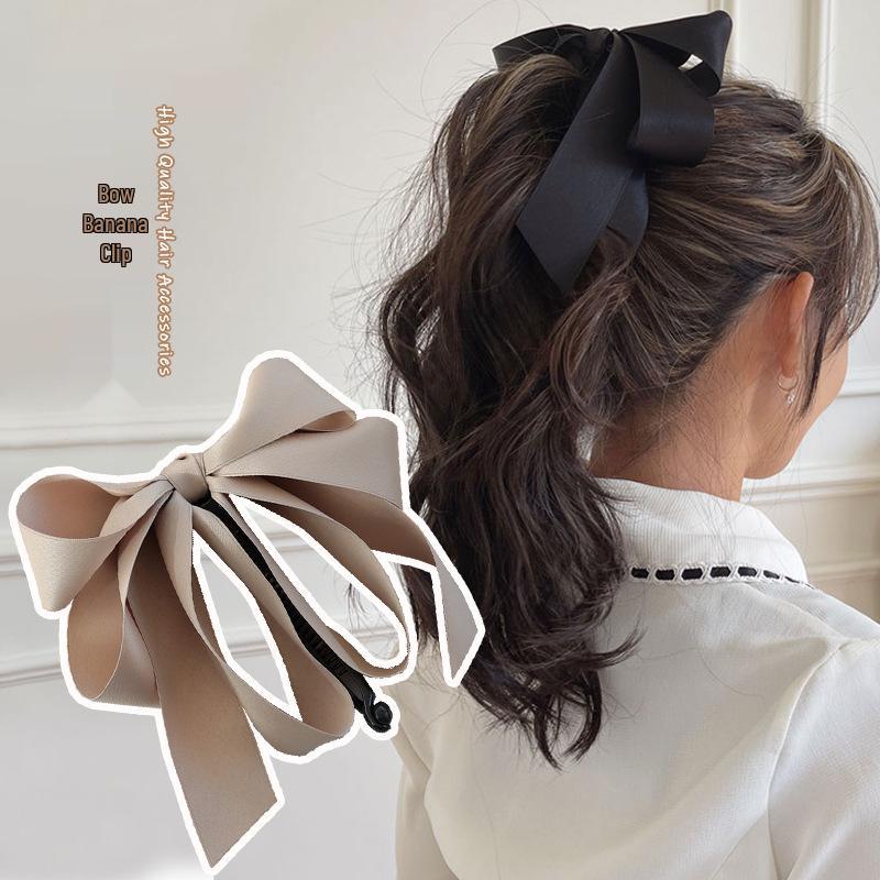 Korean Fashion Bow Banana Clip for Thick Hair - Vertical Ponytail Hairpin
