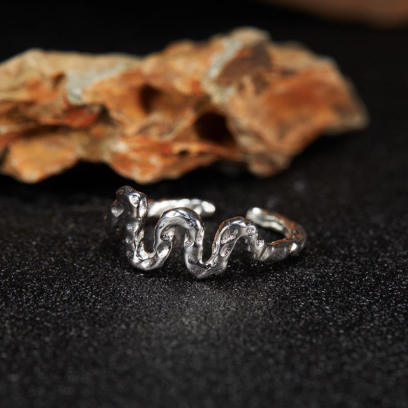 Wind Style Original Design Niche Abstract Art S925 Sterling Silver Ring Women'S Fashion Sweet Does Not Fade