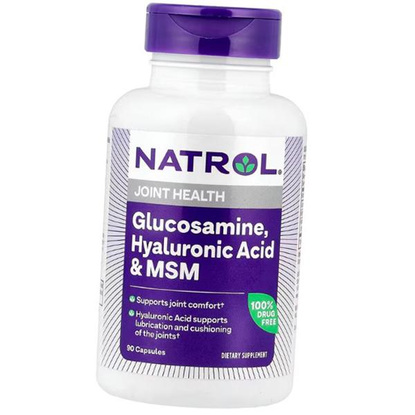 Глюкозамин и МСМ с Гиалуроновой Кислотой, Glucosamine Hyaluronic Acid and MSM, Natrol  90капс (03358002)
