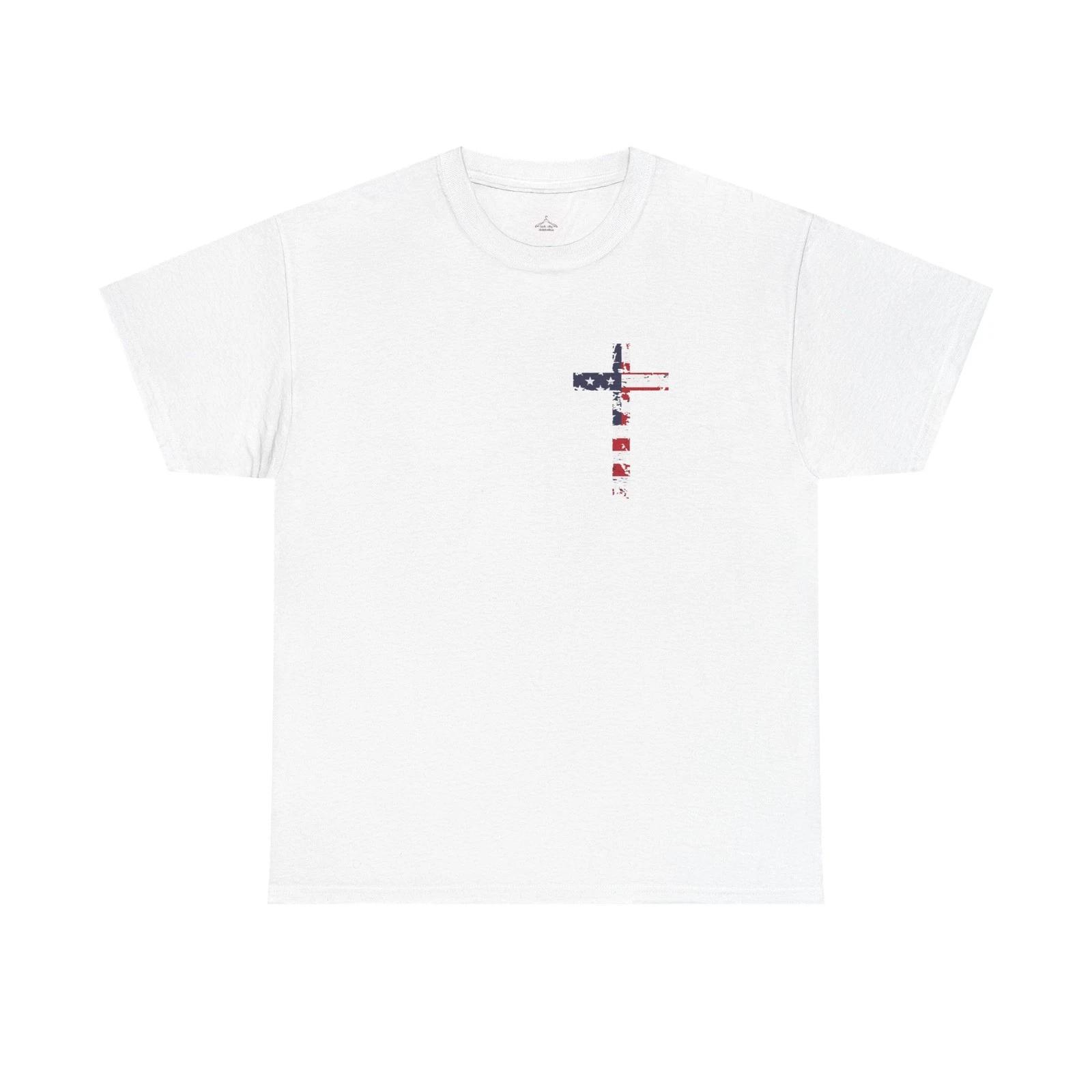 Distressed American Flag Cross T-Shirt | Patriotic USA Tee L