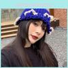 Blue Knitted Wool Cap Women Spring Korean All-match Forest Style Lace Edge Bucket Hat Fashion Big Headband Fisherman Hat